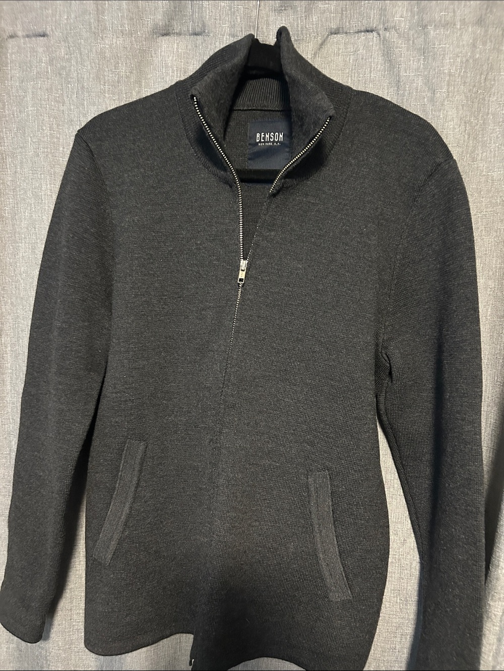 Benson charcoal zip-up knit sweater for men